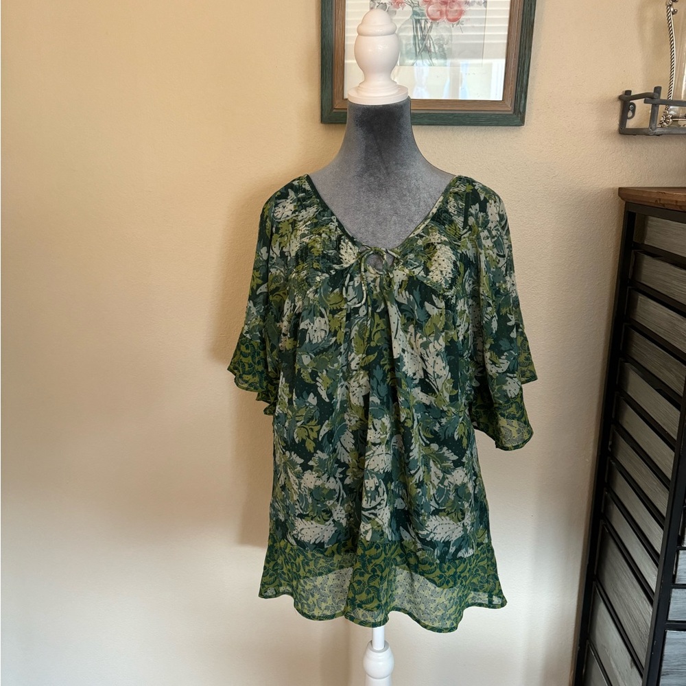 Preowned DKNY Jeans Chiffon Tunic Length Lined Blouse, Size L